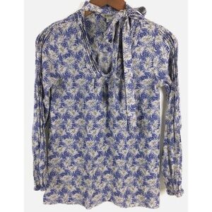 Lucky Brand Blue and White Floral Blouse Size Large 🤍